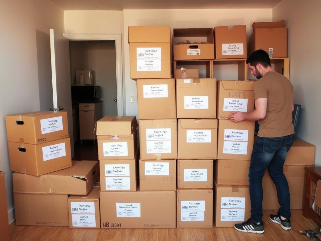 Systematisk tömning av lägenhet med sorterade flyttkartonger